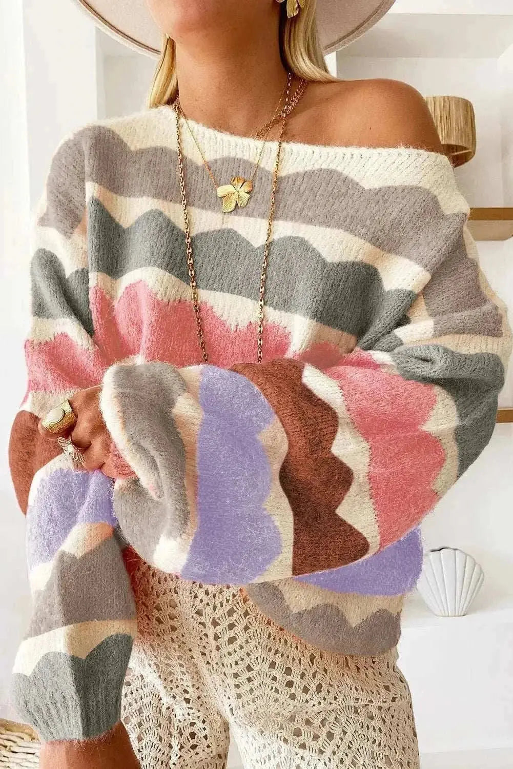 Chic boat neck knit sweater - Love Salve